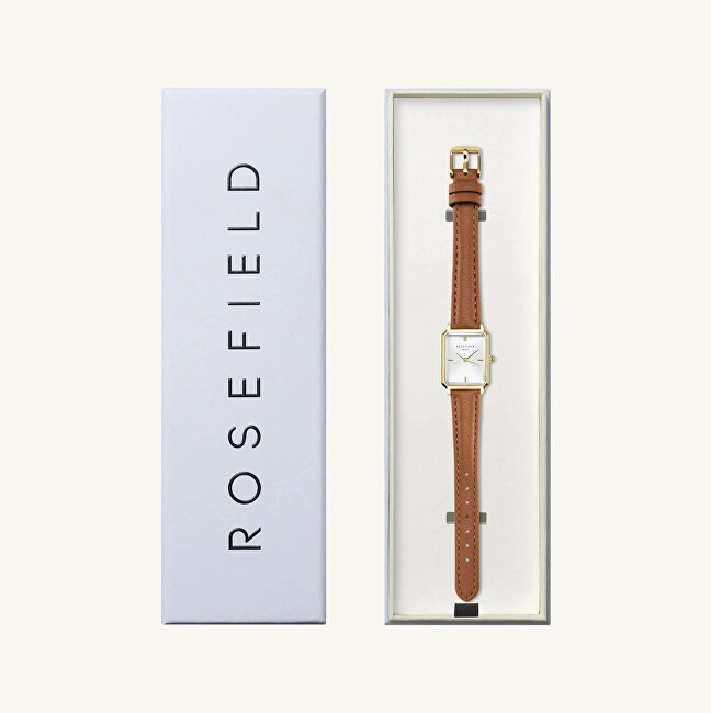 Rosefield Octagon XS White Light Brown Leather Gold OWBLG-O85 analógové