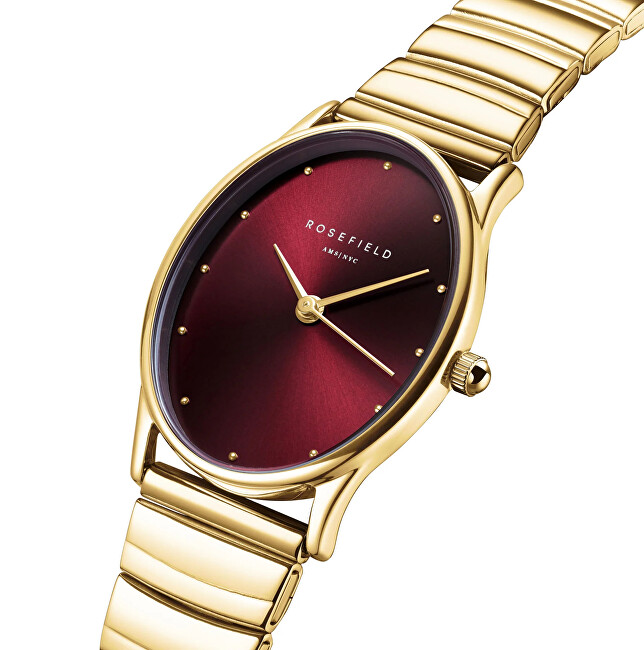 Rosefield Oval Burgundy Half-moon Steel Gold OVGSG-OV15 analogové
