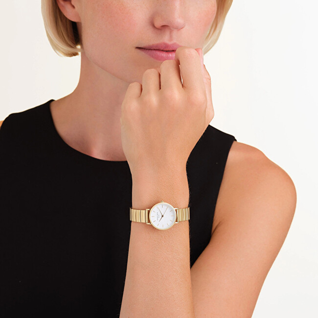Rosefield Small Edit White MOP Half-Moon Steel Gold SEWGSG-SE02 analogové