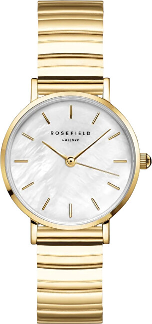 Rosefield Small Edit White MOP Half-Moon Steel Gold SEWGSG-SE02 analogové