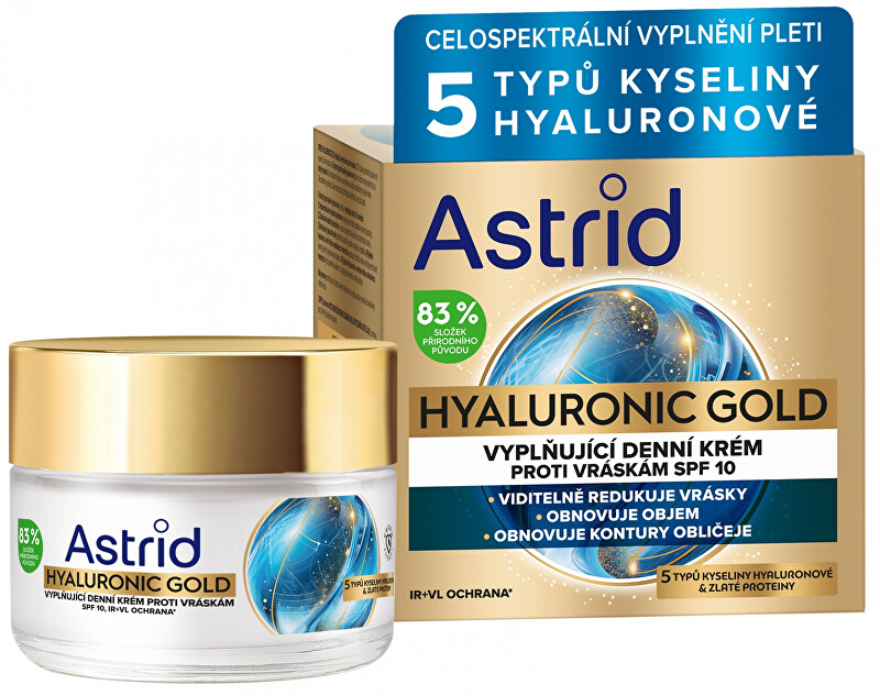 Anti-wrinkle filling day cream with gold proteins SPF 10 Hyaluronic Gold 50 ml