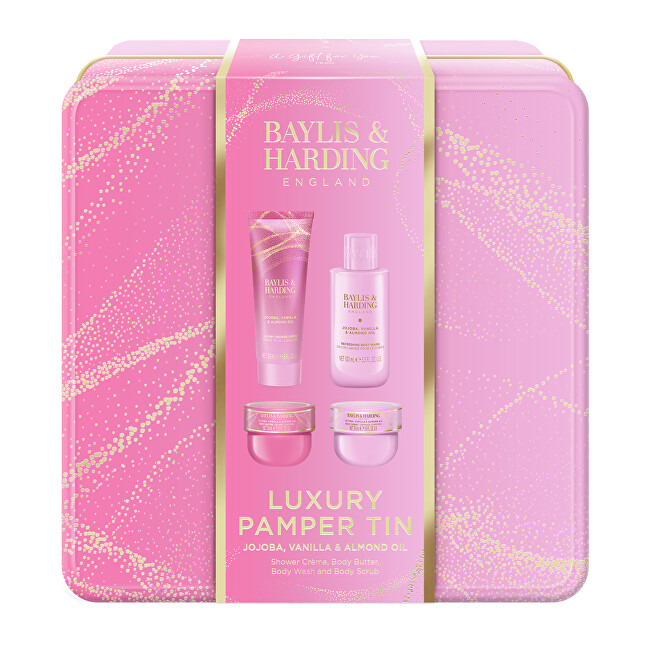 Baylis & Harding Dárková sada v plechové dóze Jojoba, Vanilla & Almond Oil 4 ks