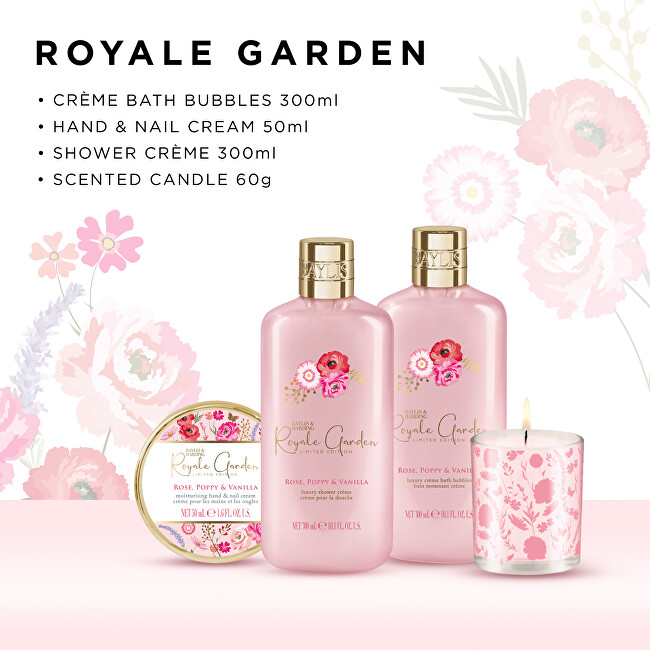 Baylis & Harding Dárková sada péče o tělo se svíčkou Royale Garden 4 ks
