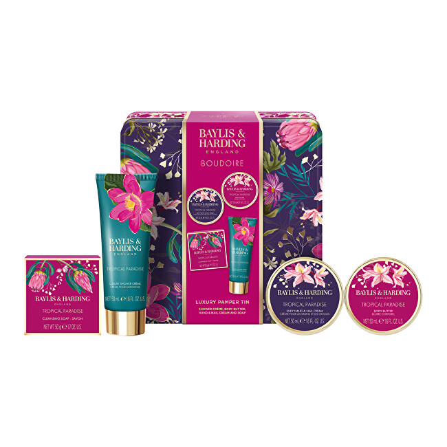 Baylis & Harding Dárková sada v plechové dóze Boudoire Tropical Paradise 4 ks
