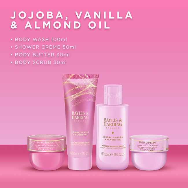 Baylis & Harding Dárková sada v plechové dóze Jojoba, Vanilla & Almond Oil 4 ks