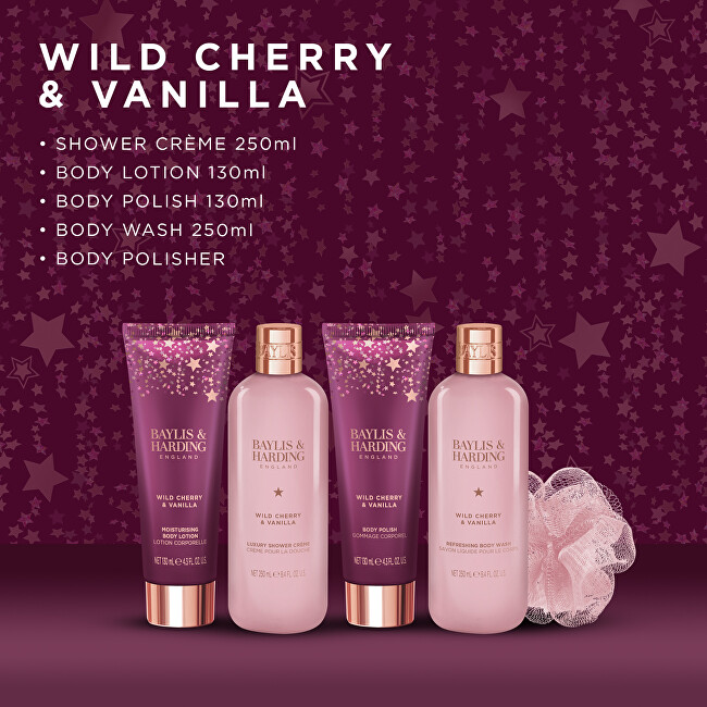Baylis & Harding Dárková sada péče o tělo v krabičce Wild Cherry & Vanilla 5 ks