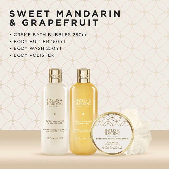 Baylis & Harding Dárková sada péče o tělo v sametové taštičce Mandarinka & Grapefruit 4 ks