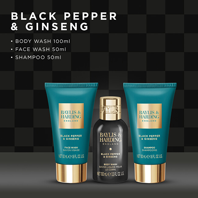 Baylis & Harding Dárková sada péče o tělo v taštičce Black Pepper & Ginseng 3 ks