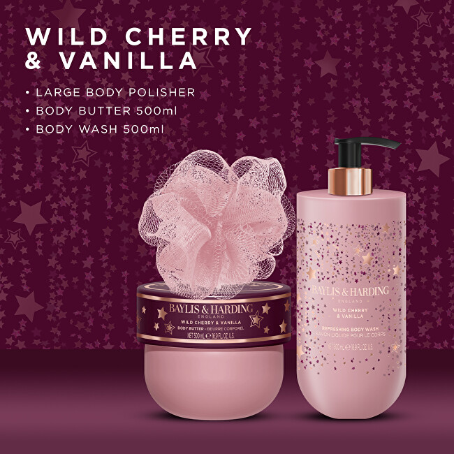 Baylis & Harding Dárková sada péče o tělo v taštičce Wild Cherry & Vanilla 3 ks