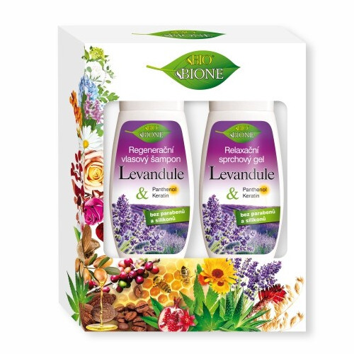 Bione Cosmetics Levandule regenerační šampon na vlasy 260 ml + relaxační sprchový gel 260 ml darčeková sada
