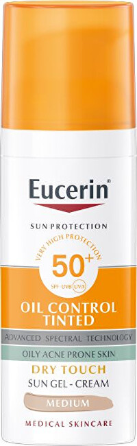 Eucerin Ochranný tónovací a matující gelový krém na obličej SPF 50+ Sun (Oil Control Tinted Sun Gel-Cream) 50 ml