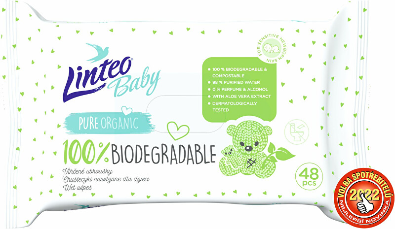Linteo Vlhčené ubrousky Baby 100% Biodegradable 48 ks