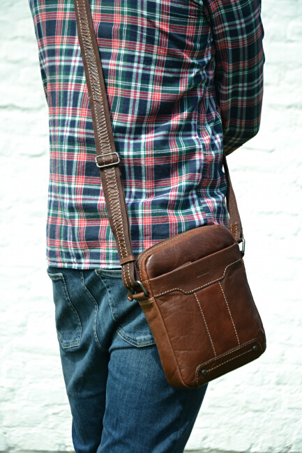 SEGALI Pánská kožená crossbody taška 25578 Brown