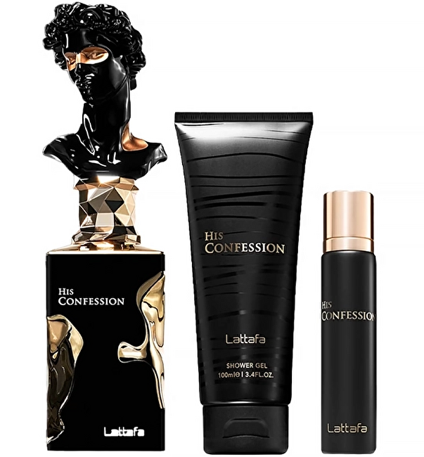 Lattafa His Confession - EDP 100 ml + sprchový gel 100 ml + EDP 12 ml Dárková sada