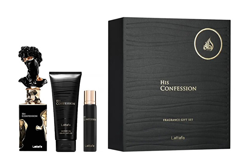 Lattafa His Confession - EDP 100 ml + sprchový gel 100 ml + EDP 12 ml Dárková sada