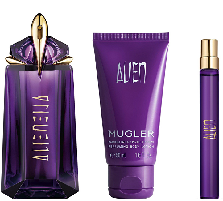 Thierry Mugler Alien - EDP 90 ml (plnitelná) + tělové mléko 50 ml + EDP 10 ml Dárková sada