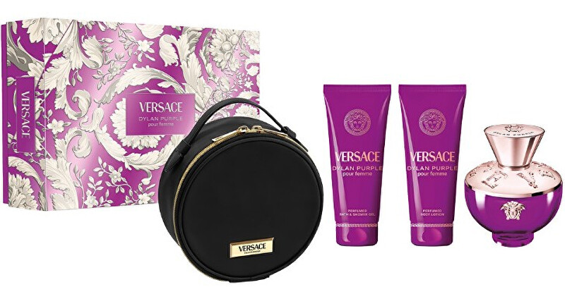 Versace Dylan Purple - EDP 100 ml + tělové mléko 100 ml + sprchový gel 100 ml + kosmetická taštička (černá) Dárková sada