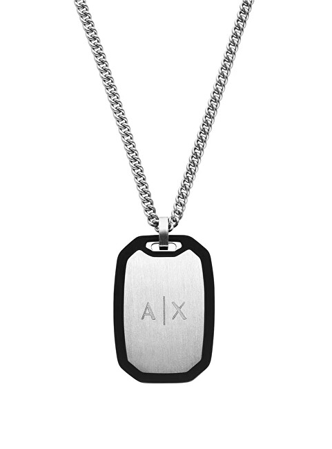 Armani Exchange Pánsky náhrdelník z ocele Psie známka AXG0169040 čierna, strieborná