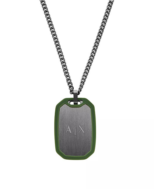 Armani Exchange Oceľový náhrdelník pre mužov Psie známka AXG0170060 sivá, zelená
