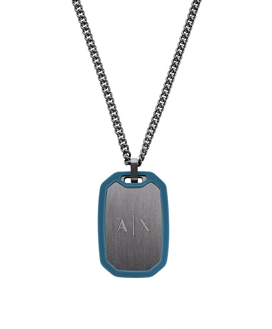 Armani Exchange Oceľový náhrdelník pre mužov Psie známka AXG0171060 modrá, sivá