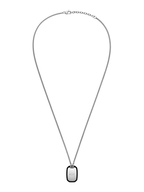 Armani Exchange Pánsky náhrdelník z ocele Psie známka AXG0169040 čierna, strieborná