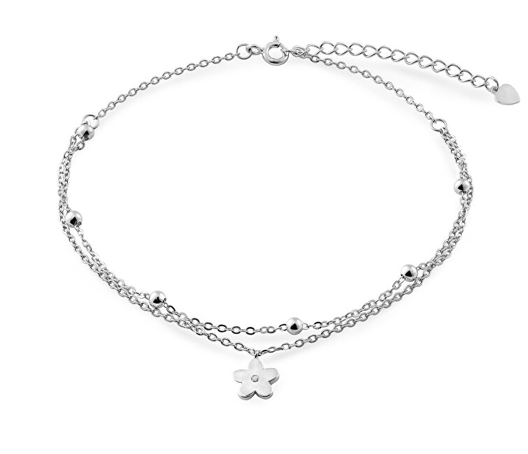 AGAIN Jewelry Dvojitý stříbrný náramek na kotník Květinka AJNH0013