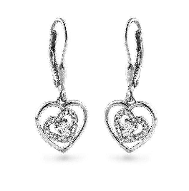 AGAIN Jewelry Srdíčkové visací náušnice s kubickými zirkony AJNS0067