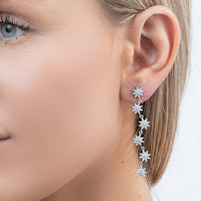 AGAIN Jewelry Dlouhé stříbrné náušnice Hvězdy se zirkony AJNS0052