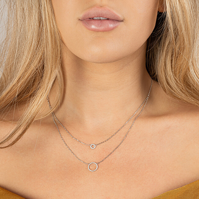 AGAIN Jewelry Dvojitý strieborný náhrdelník s krúžkami AJNA0030 číra, strieborná