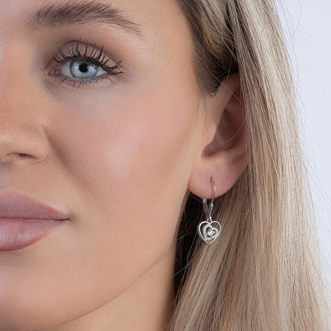 AGAIN Jewelry Srdíčkové visací náušnice s kubickými zirkony AJNS0067