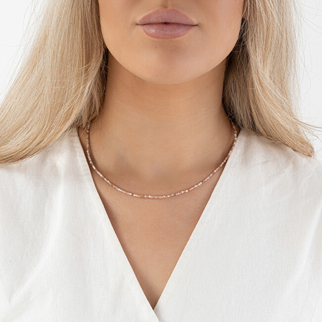 AGAIN Jewelry Korálkový náhrdelník z oranžového měsíčního kamene AJKNA001