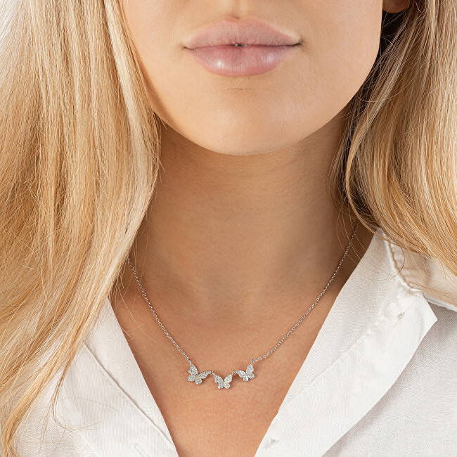 AGAIN Jewelry Něžný stříbrný náhrdelník s motýlky AJNA0023