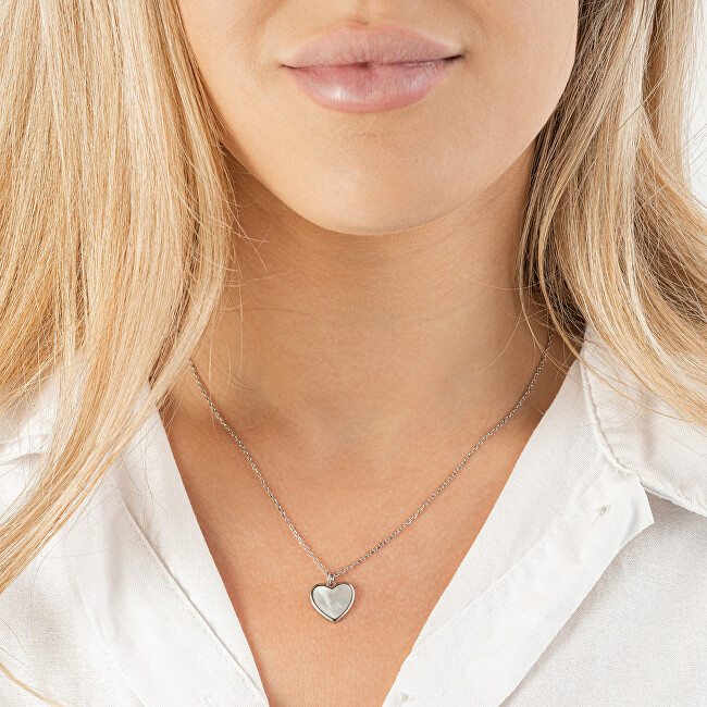 AGAIN Jewelry Něžný stříbrný náhrdelník Srdce s perletí AJNA0031 (řetízek, přívěsek)