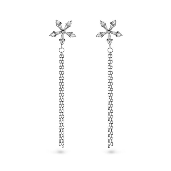 AGAIN Jewelry Dlouhé stříbrné náušnice s kubickými zirkony AJNS0022