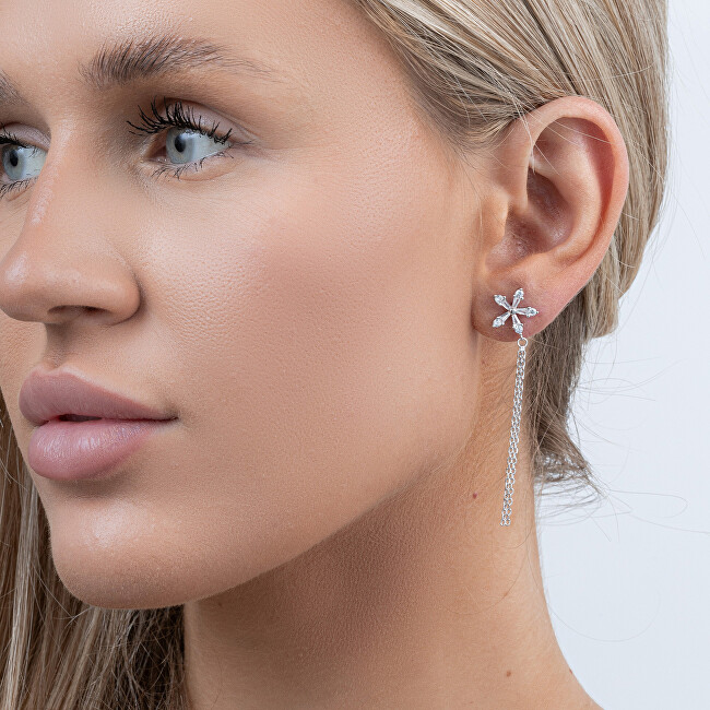 AGAIN Jewelry Dlouhé stříbrné náušnice s kubickými zirkony AJNS0022