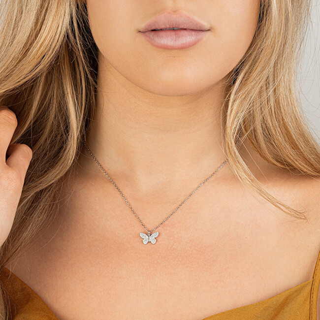 AGAIN Jewelry Stříbrný náhrdelník s motýlkem AJNA0005 (řetízek, přívěsek)