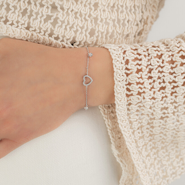 AGAIN Jewelry Stříbrný náramek se srdíčkem a zirkony AJNR0012