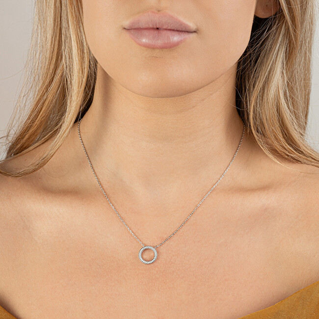 AGAIN Jewelry Třpytivý stříbrný náhrdelník Kroužek AJNA0019