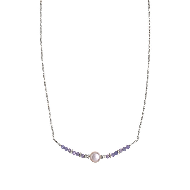 Alisia Stříbrný náhrdelník s korálky tanzanitu a pravou perlou AL4109-Argento-Tanzanite