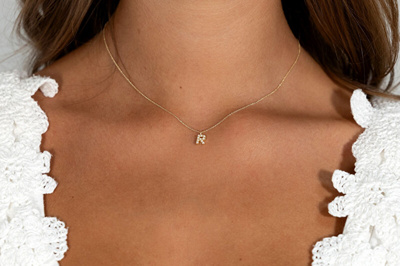 Alisia Pozlacený náhrdelník se Swarovski perličkami "R" AL4258.01.918