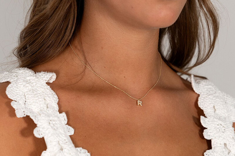 Alisia Pozlacený náhrdelník se Swarovski perličkami "R" AL4258.01.918