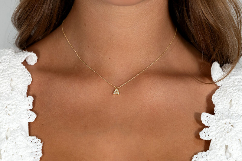 Alisia Pozlacený náhrdelník se Swarovski perličkami "A" AL4258.01.901