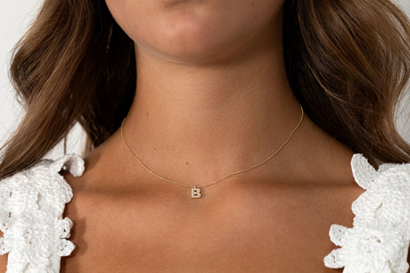 Alisia Pozlacený náhrdelník se Swarovski perličkami "B" AL4258.01.902