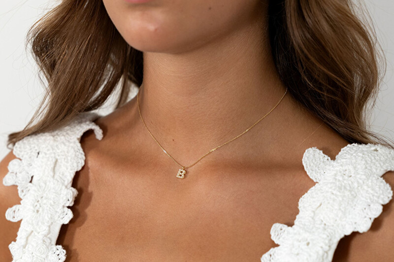 Alisia Pozlacený náhrdelník se Swarovski perličkami "B" AL4258.01.902