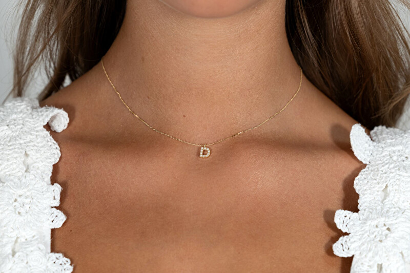 Alisia Pozlacený náhrdelník se Swarovski perličkami "D" AL4258.01.904
