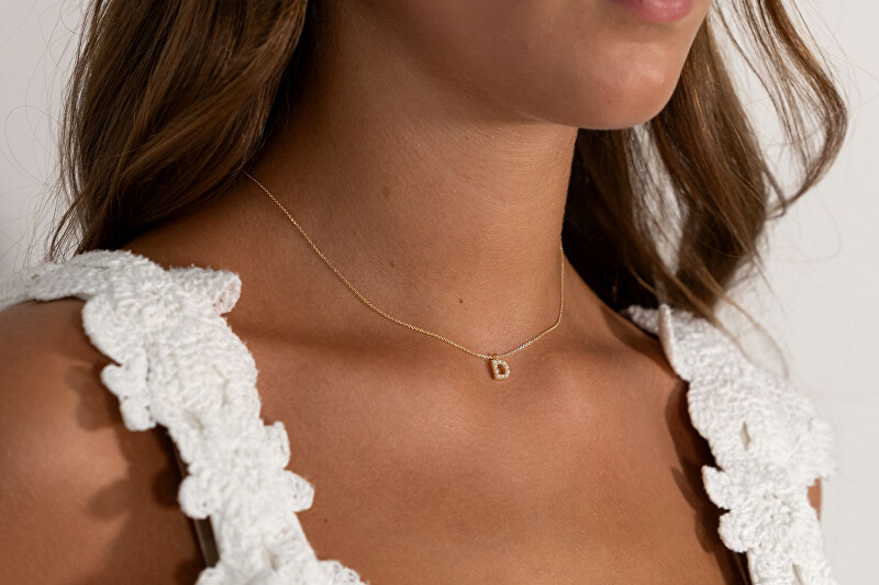 Alisia Pozlacený náhrdelník se Swarovski perličkami "D" AL4258.01.904