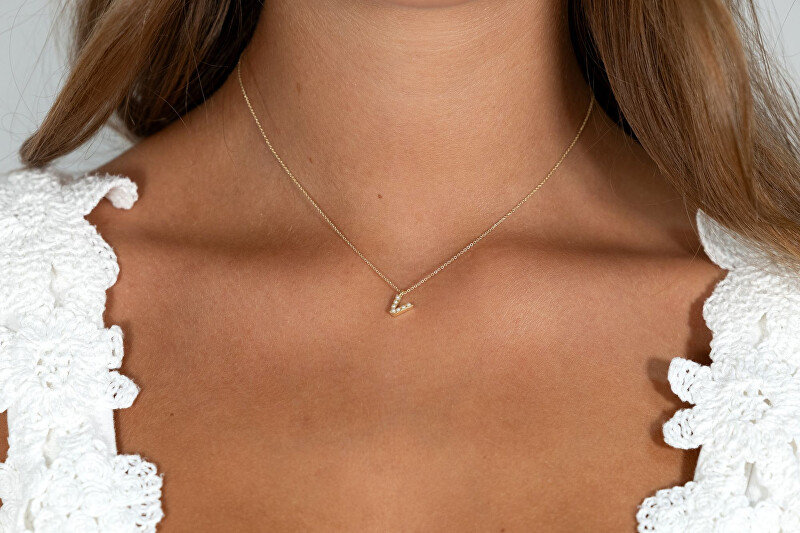 Alisia Pozlacený náhrdelník se Swarovski perličkami "V" AL4258.01.922