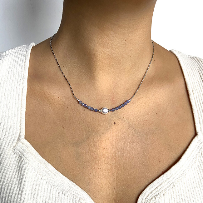 Alisia Stříbrný náhrdelník s korálky tanzanitu a pravou perlou AL4109-Argento-Tanzanite