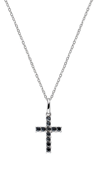 Amen Originálny strieborný náhrdelník so zirkónmi Cross CRBN03 (retiazka, prívesok) čierna, strieborná