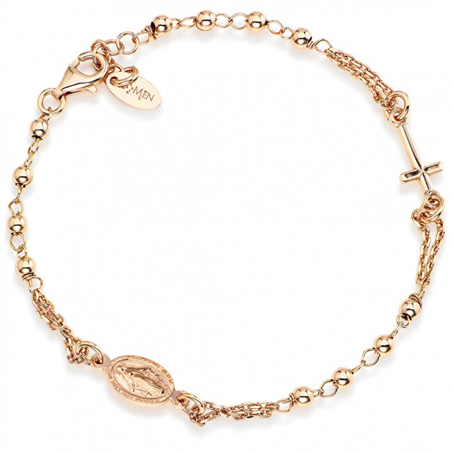 Amen Růžově pozlacený stříbrný náramek Rosary BROR3